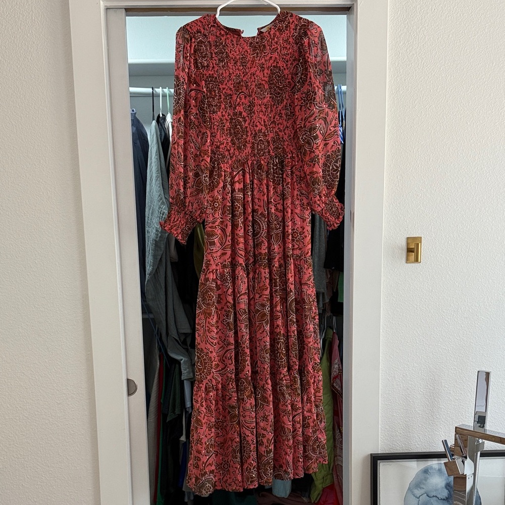 Boden Red Paisley Long Sleeve Dress